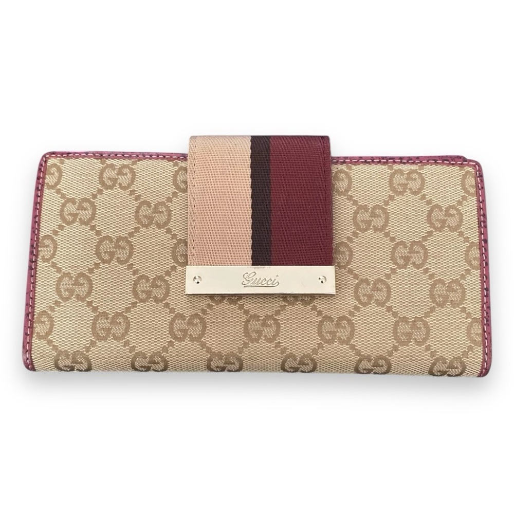 Vintage GUCCI GG Monogram Web Continental Long Wallet Bordeaux